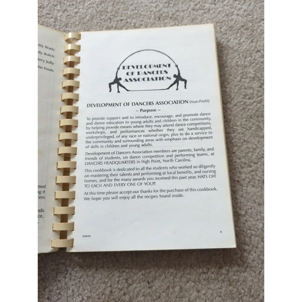 Development Of Dancers Association Spiral‎ Cookbook High Point, NC 1994